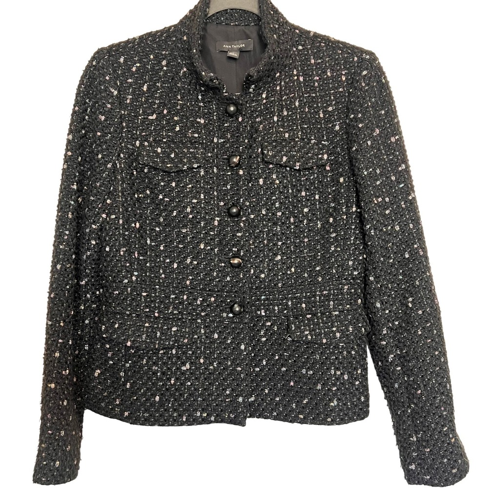 Ann Taylor Tweed Women's Jacket Black Classic Blazer